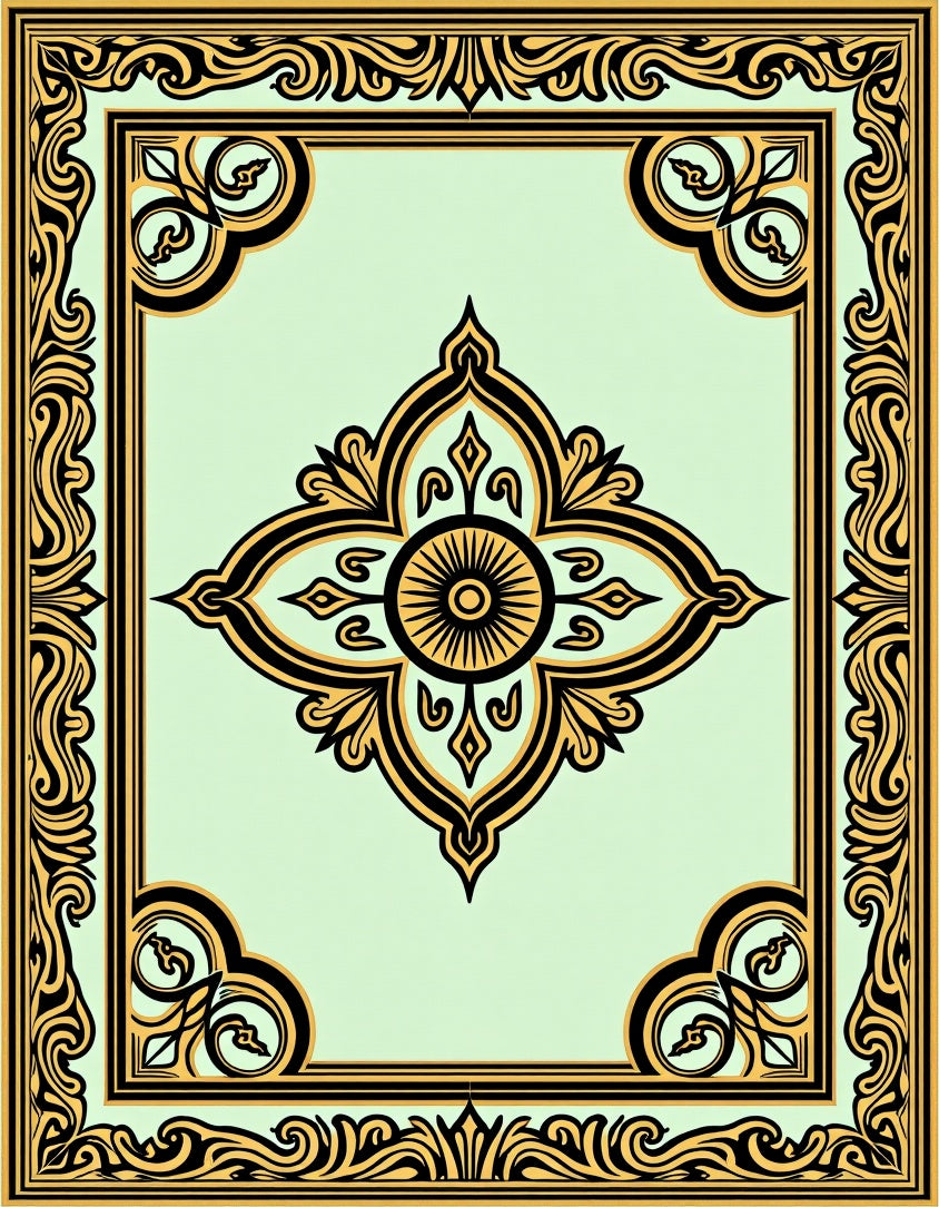Ornate Black Gold Floral Classic Rug