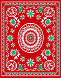 Vibrant Red Geometric Starburst Medallion Rug