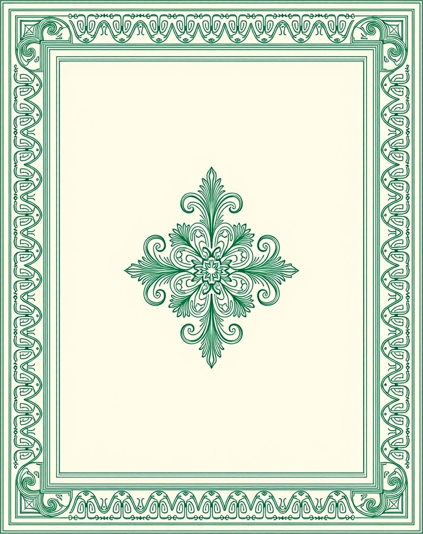 Elegant Green Leaf Scroll Border Design Rug