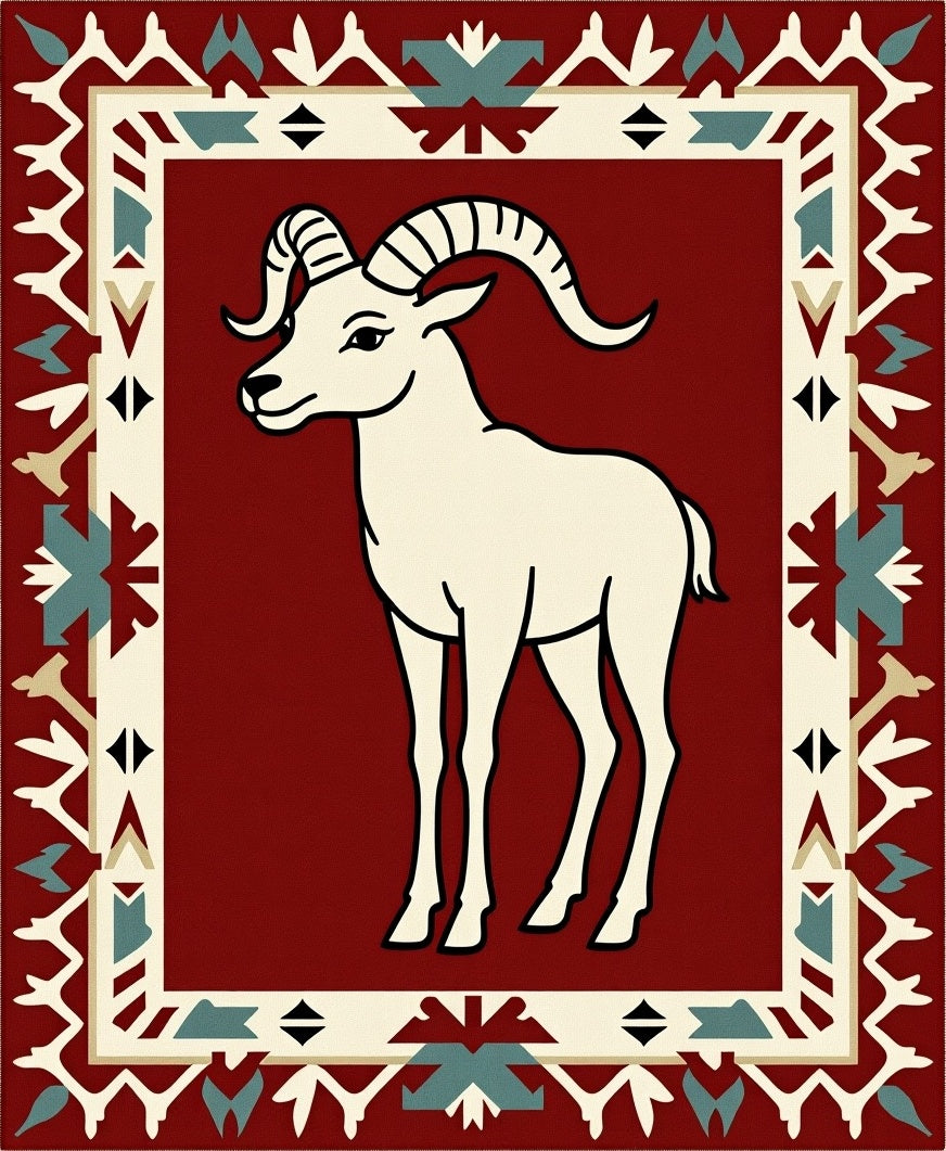Crimson Ram Tribal Geometric Rug