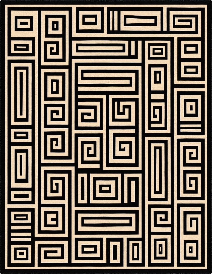 Geometric Black Cream Maze Design Rug