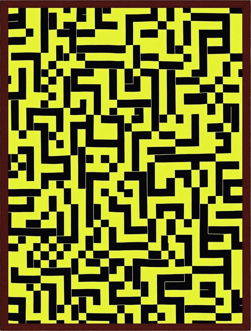 Yellow Black Abstract Maze Pattern Rug