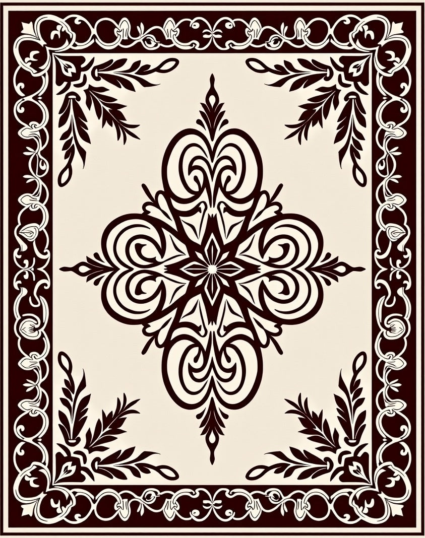 Classic Scrollwork Foliage Medallion Design Rug