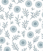 Light Blue Floral Leaf Pattern Rug