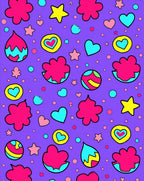Vibrant Hearts Stars Shapes Pattern Rug