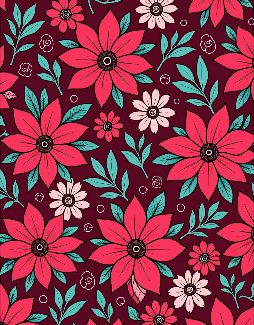 Crimson Pink Floral Foliage Arrangement Rug