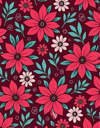 Crimson Pink Floral Foliage Arrangement Rug