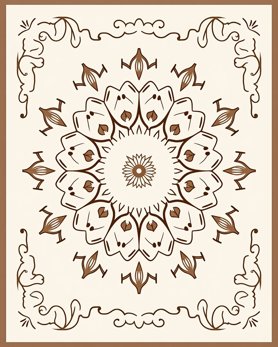 Elegant Floral Medallion Brown Design Rug
