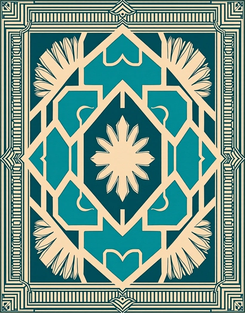 Art Deco Teal Geometric Pattern Rug