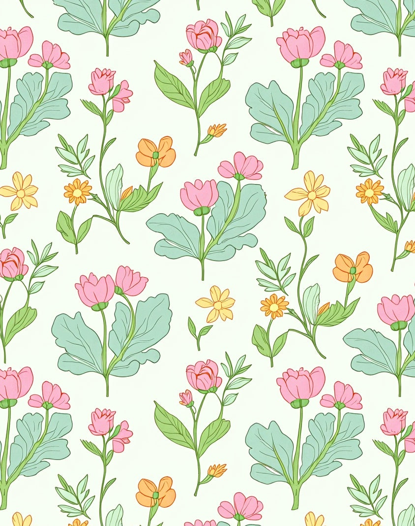 Whimsical Pink Yellow Floral Pattern Rug