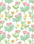 Whimsical Pink Yellow Floral Pattern Rug