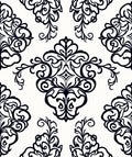 Elegant Floral Scroll Black White Design Rug