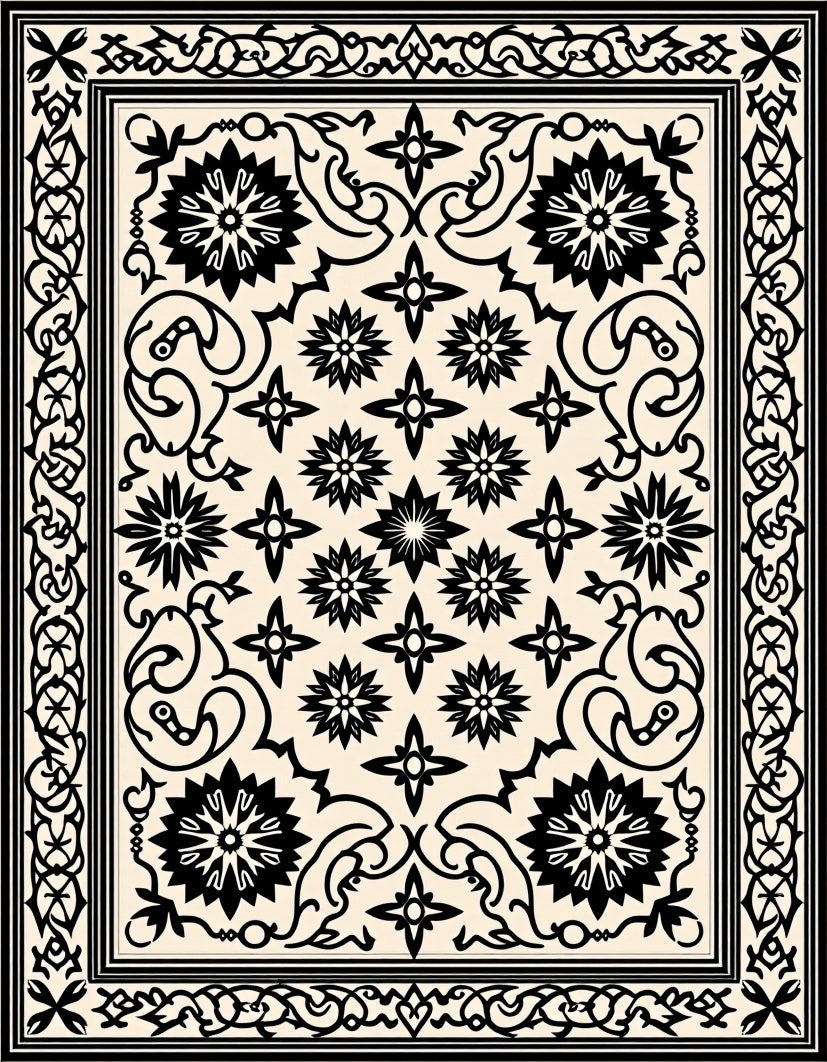 Vintage Floral And Star Pattern Rug