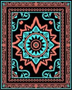 Bold Teal Coral Mandala Pattern Rug