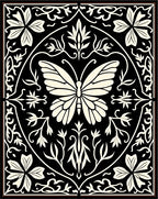 Black Butterfly Floral Garden Design Rug