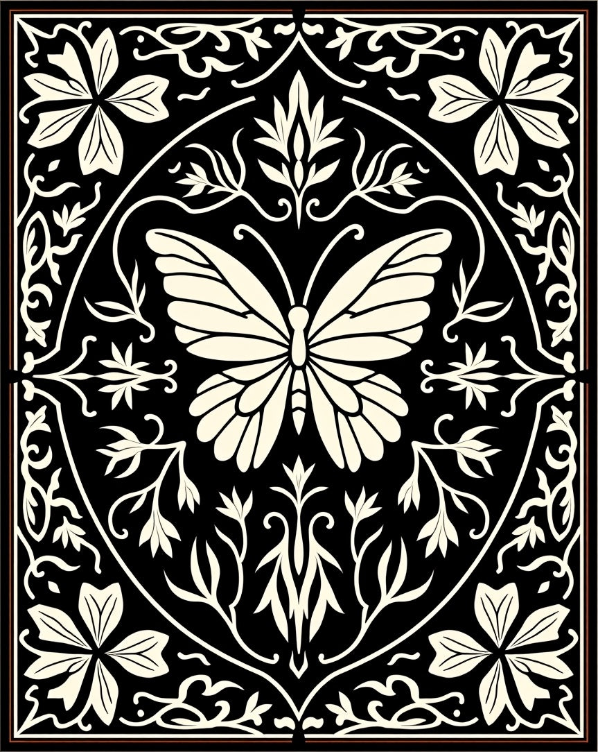 Black Butterfly Floral Garden Design Rug