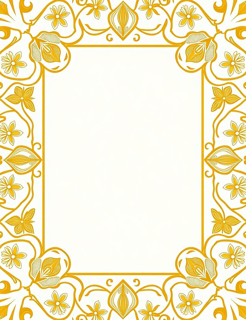 Golden Floral Swirls Decorative Frame Rug