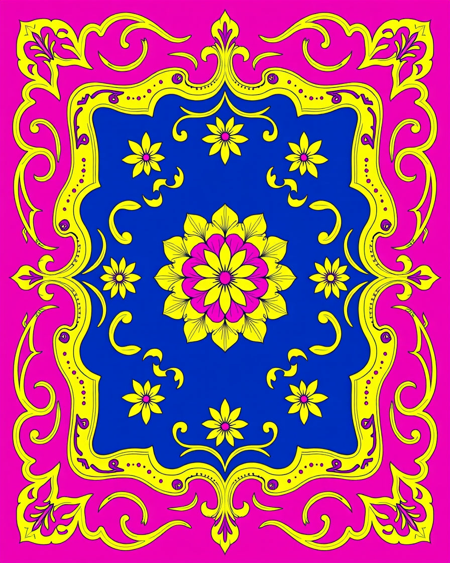 Vibrant Floral Border With Centerpiece Rug