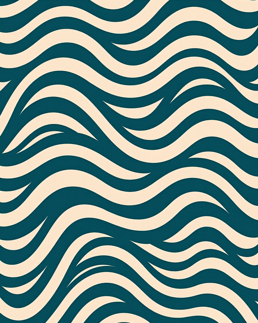 Teal Cream Wavy Abstract Rug