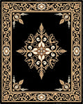 Intricate Black Gold Floral Border Rug