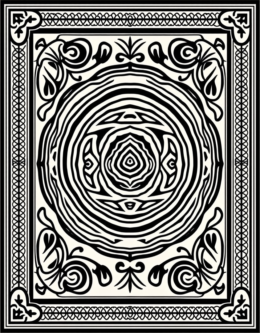 Bold Abstract Mandala Black White Rug