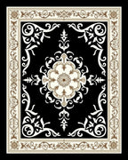 Black and Cream Floral Scroll Rug