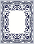 Intricate Indigo Floral Border Design Rug
