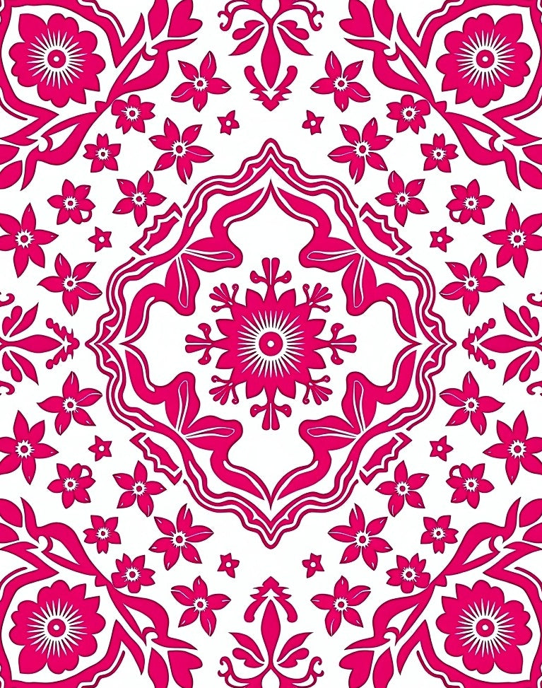 Bold Pink Floral Medallion Design Rug