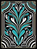 Art Deco Floral Teal Design Rug