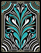 Art Deco Floral Teal Design Rug