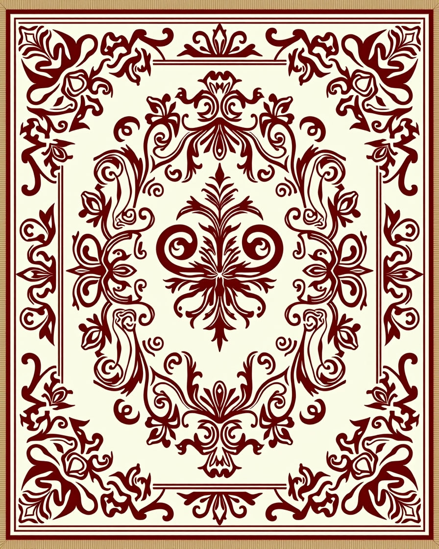 Rich Crimson Baroque Floral Filigree Rug