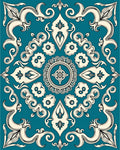 Ornate Teal Cream Scrollwork Pattern Rug
