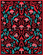 Retro Mushroom and Swirl Pattern Rug