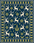 Deep Blue Reindeer Snowflake Border Rug