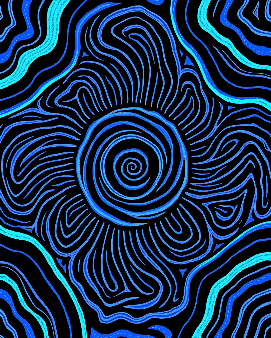 Vibrant Blue Swirl Line Art Rug