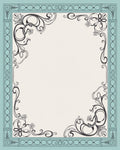 Ornate Floral Swirls Teal Border Rug