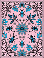 Whimsical Beetle Floral Pattern Rug