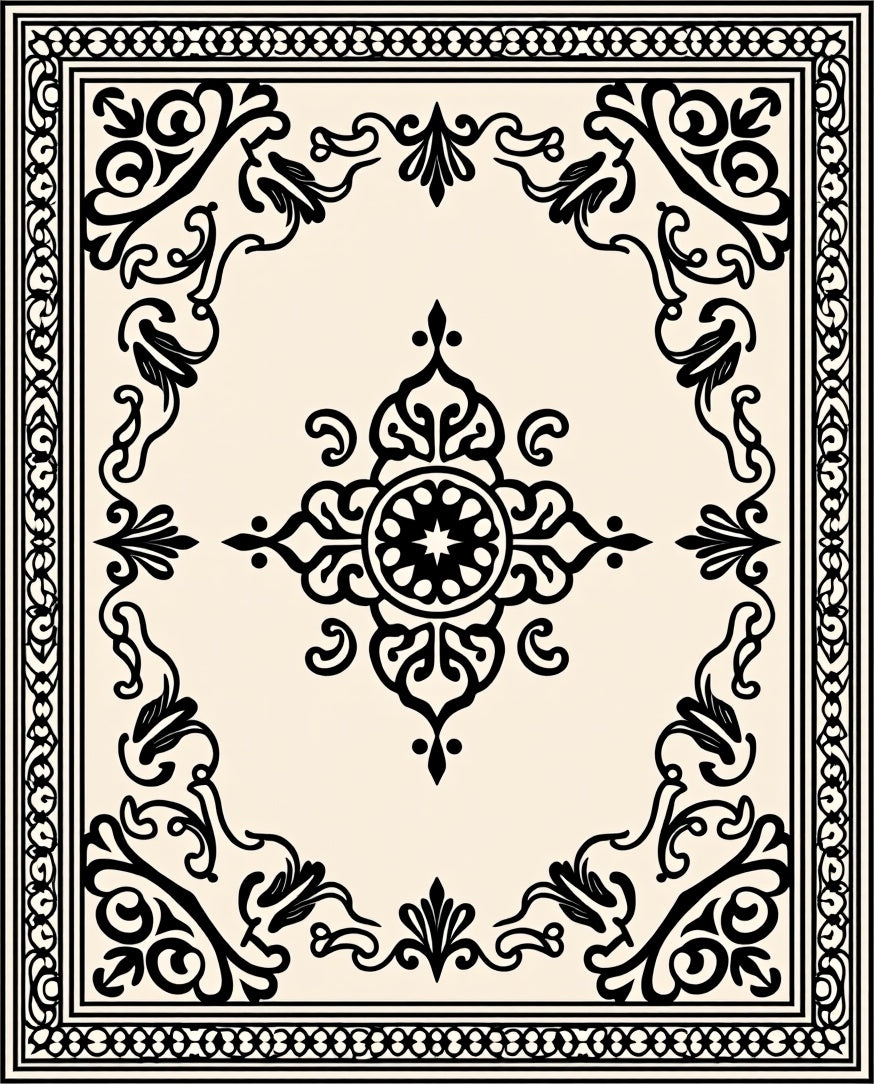 Classic Black Beige Ornamental Design Rug