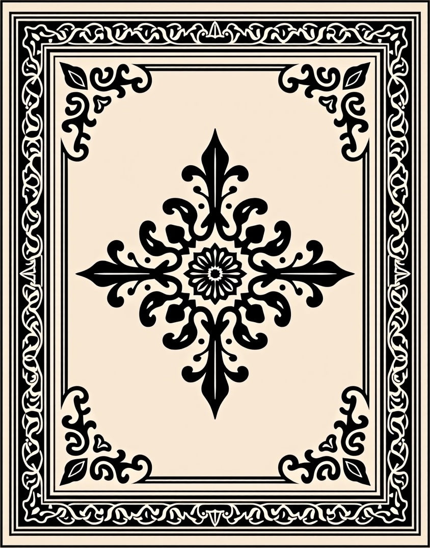 Ornate Black Floral Medallion Rug