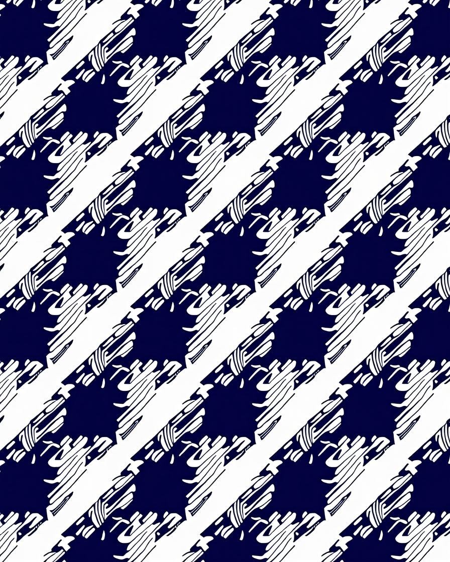 Bold Navy White Houndstooth Pattern Rug