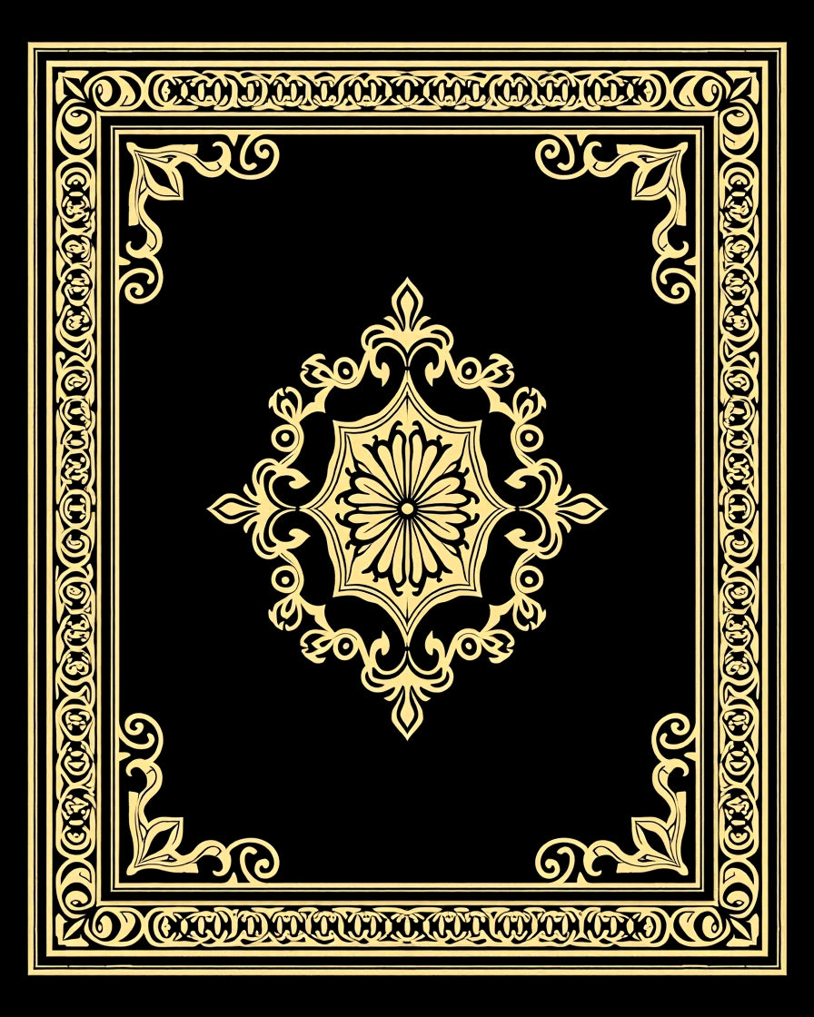 Golden Elaborate Floral Border Design Rug