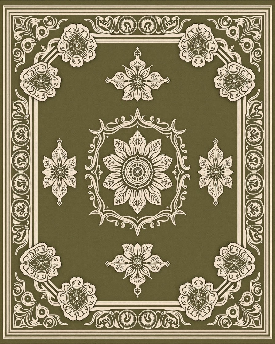 Classic Floral Bordered Intricate Design Rug