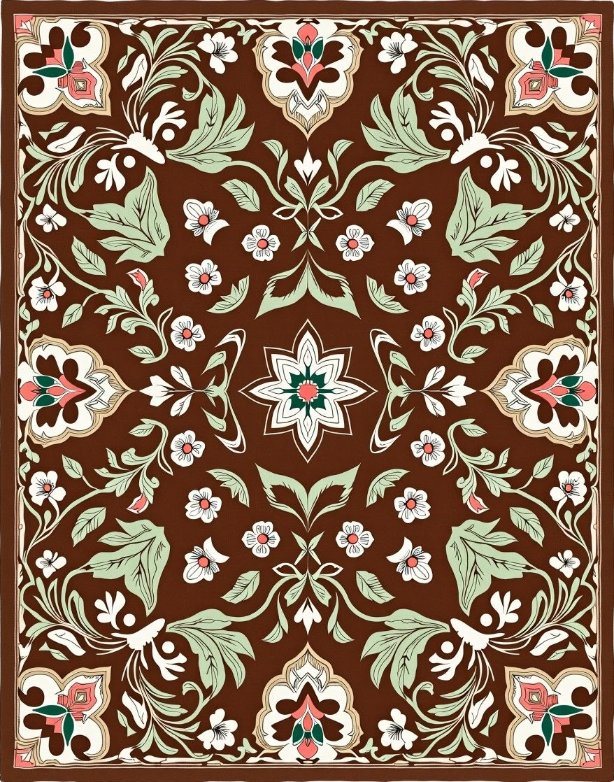 Ornate Floral Vines Detailed Rug