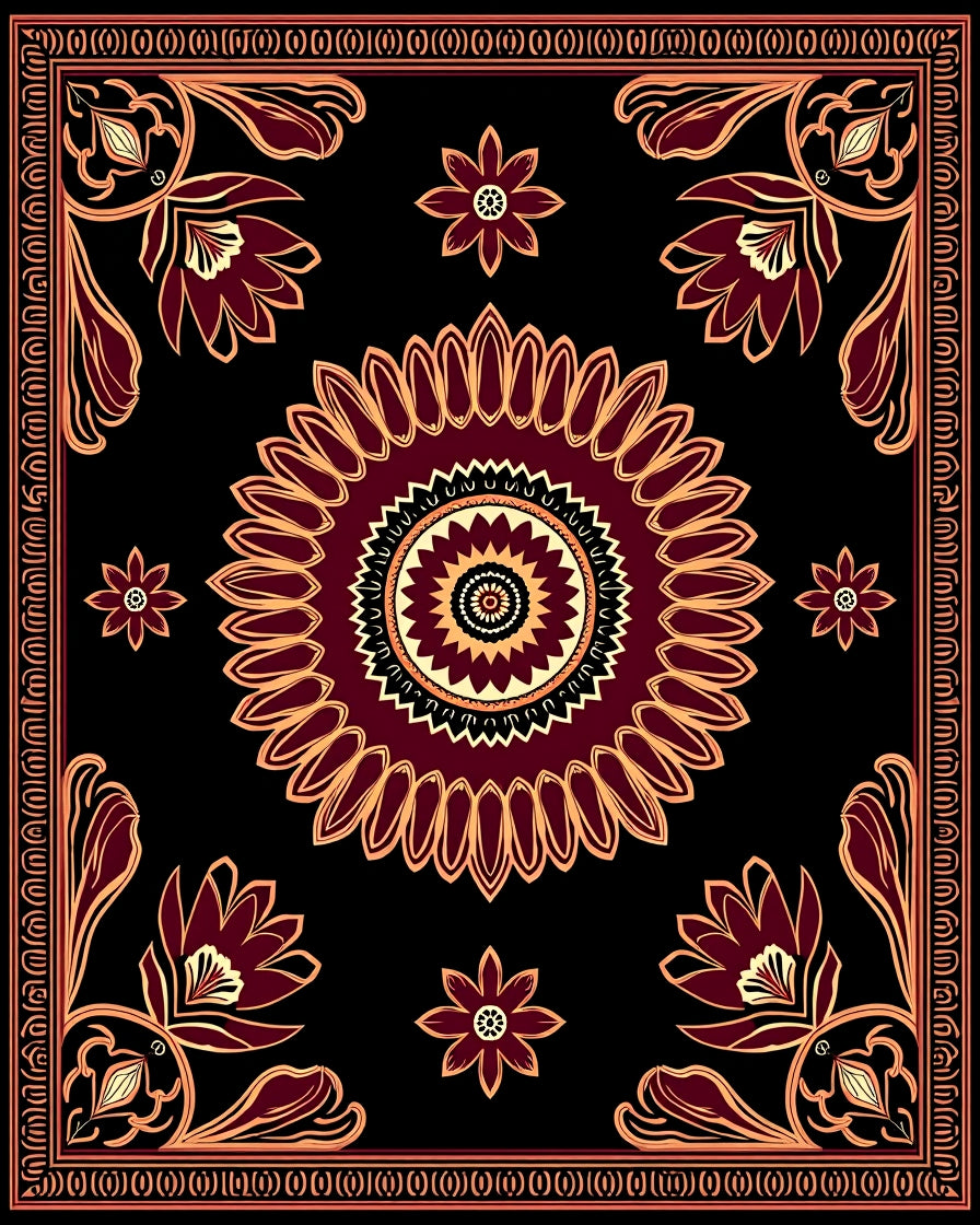 Warm Tones Floral Mandala Design Rug