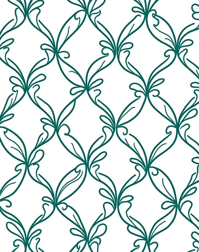 Teal Organic Scroll Vine Pattern Rug