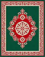 Ornate Floral Crimson Red Green Rug