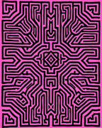 Bold Pink Black Maze Pattern Rug