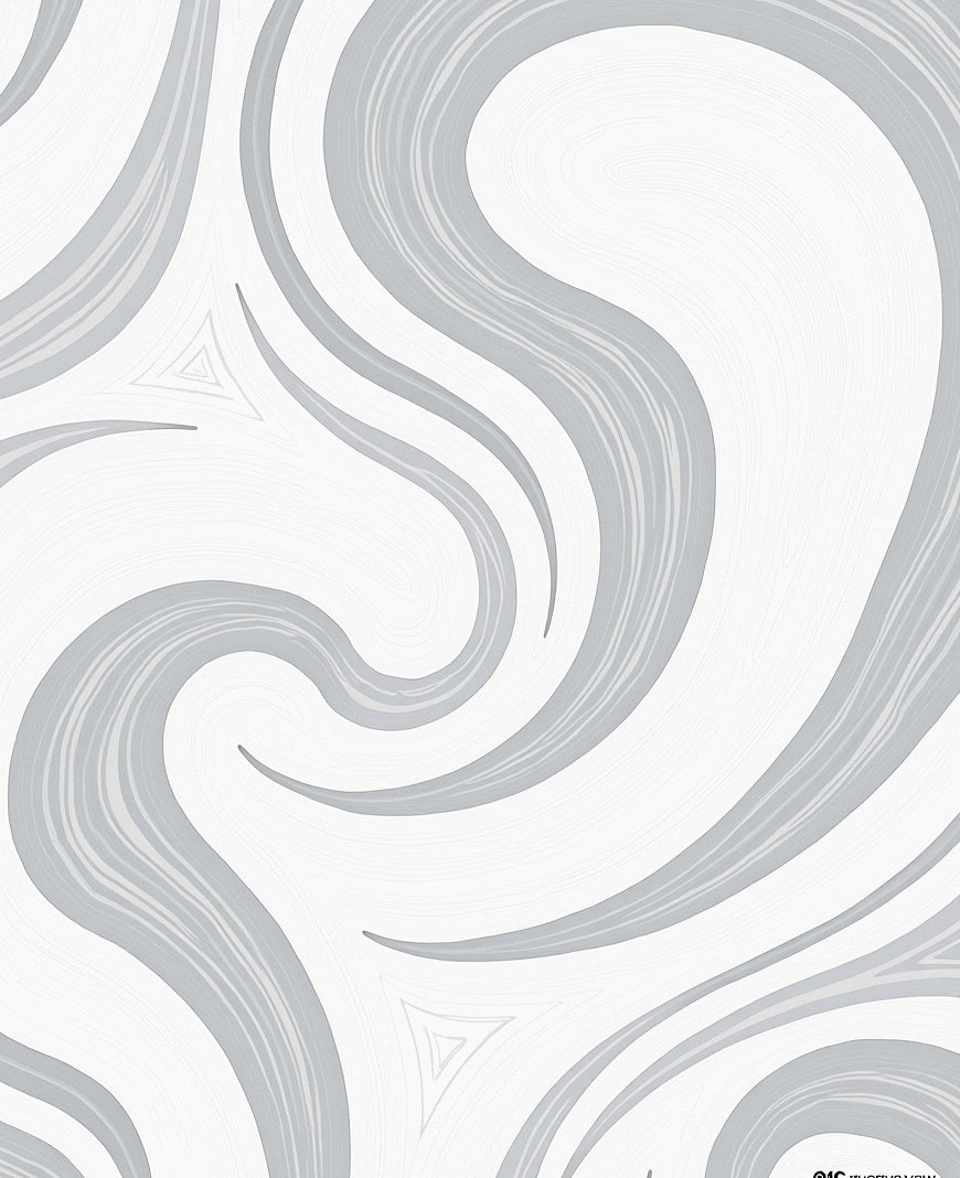 Abstract Swirls In Grey and White Rug
