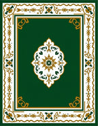 Ornate Green Gold Floral Scroll Design Rug