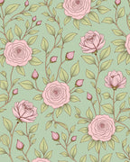 Vintage Pink Rose Floral Vine Pattern Rug